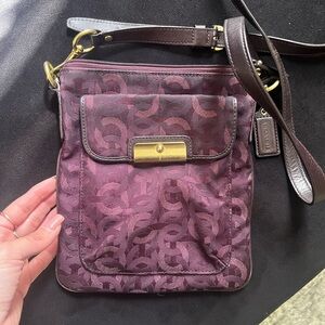 Coach Plum Signature Crossbody with Leather Trim